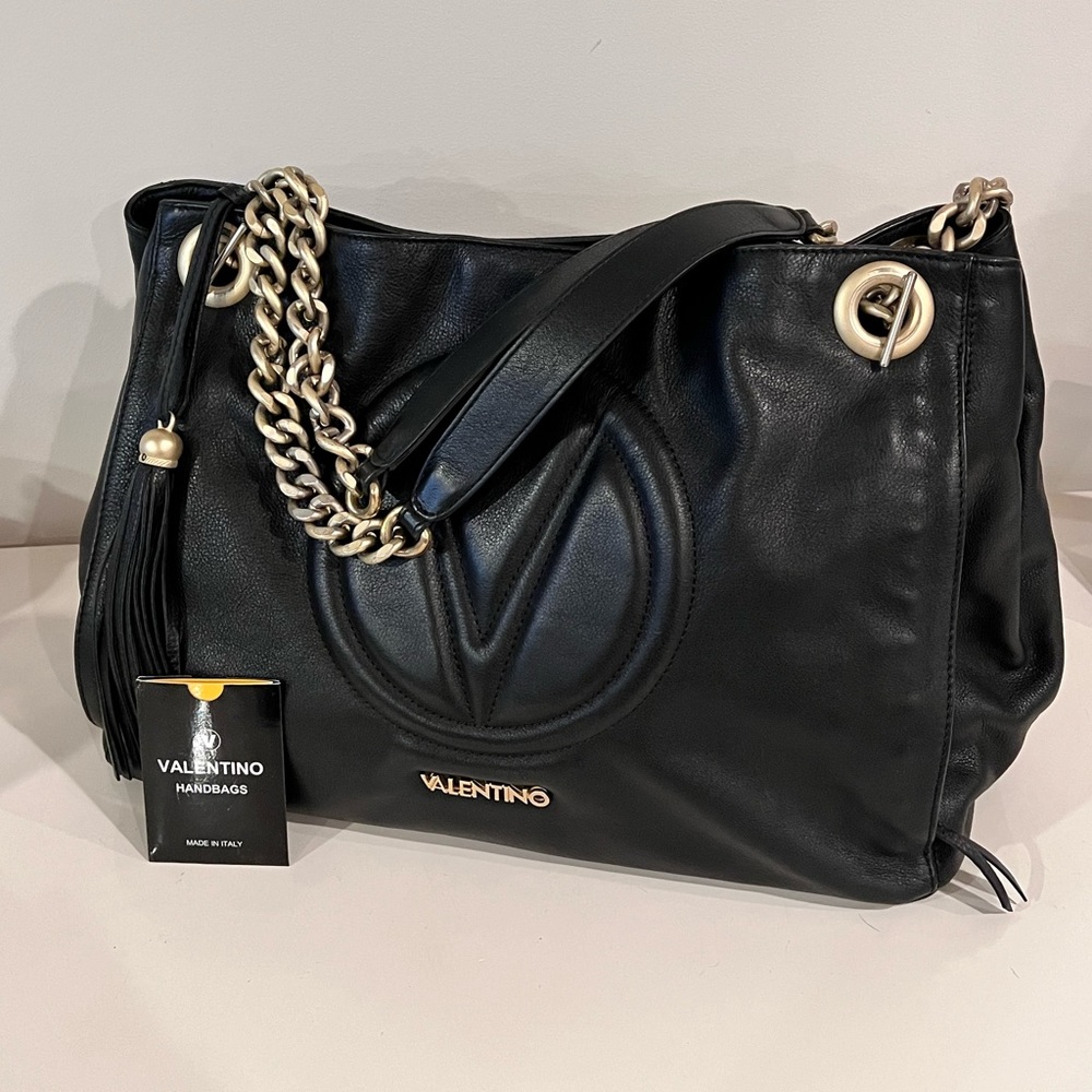Valentino By Mario Valentino Black Shoulder Bag with Gold Chain